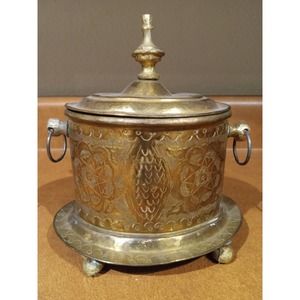 Vintage Moroccan Brass Box Tea Caddy Islamic Morocco Design Old Decoration